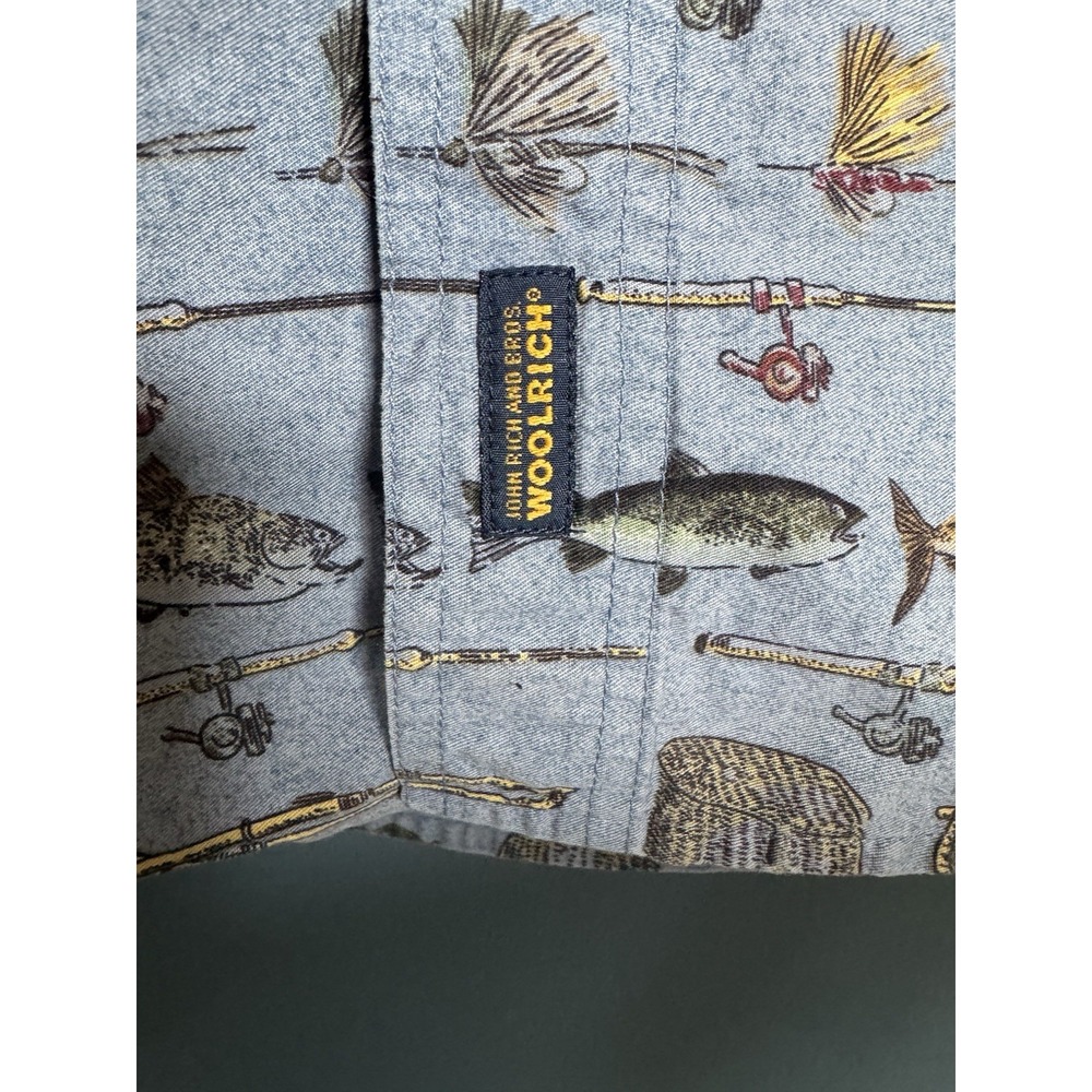 WOOLRICH John Rich Bros Men's Large Denim Fly Fishing Lure Button Up Camp Shirt‎ - Picture 4 of 11
